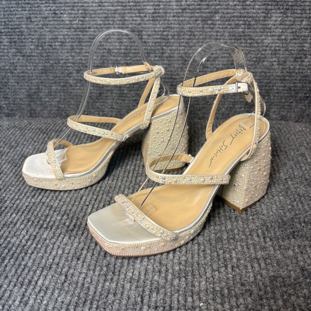 Betsey Johnson Iridescent Crystal Embellished Platform Block Heel Sandals